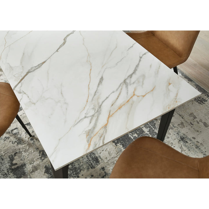 A rectangular white stone table.