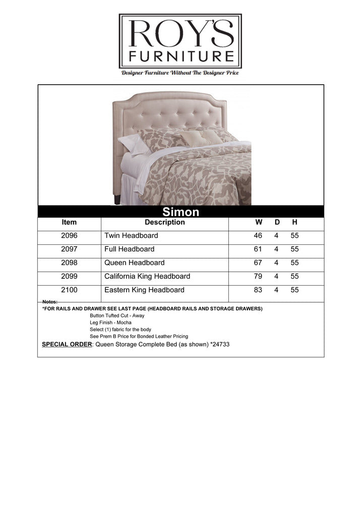 Simon Upholstered Queen Headboard